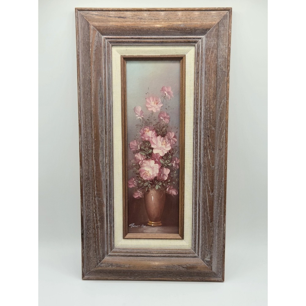 Robert Cox Floral Still Life‎ Oil Painting Pink Roses in Vase Framed